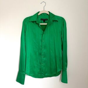 Ralph Lauren Black Label Kelly Green Silk Blouse - Long Sleeve Luxury Workwear 4
